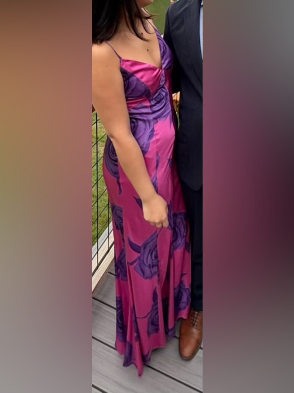 Hutch Magenta and Purple Floral Satin Maxi Dress